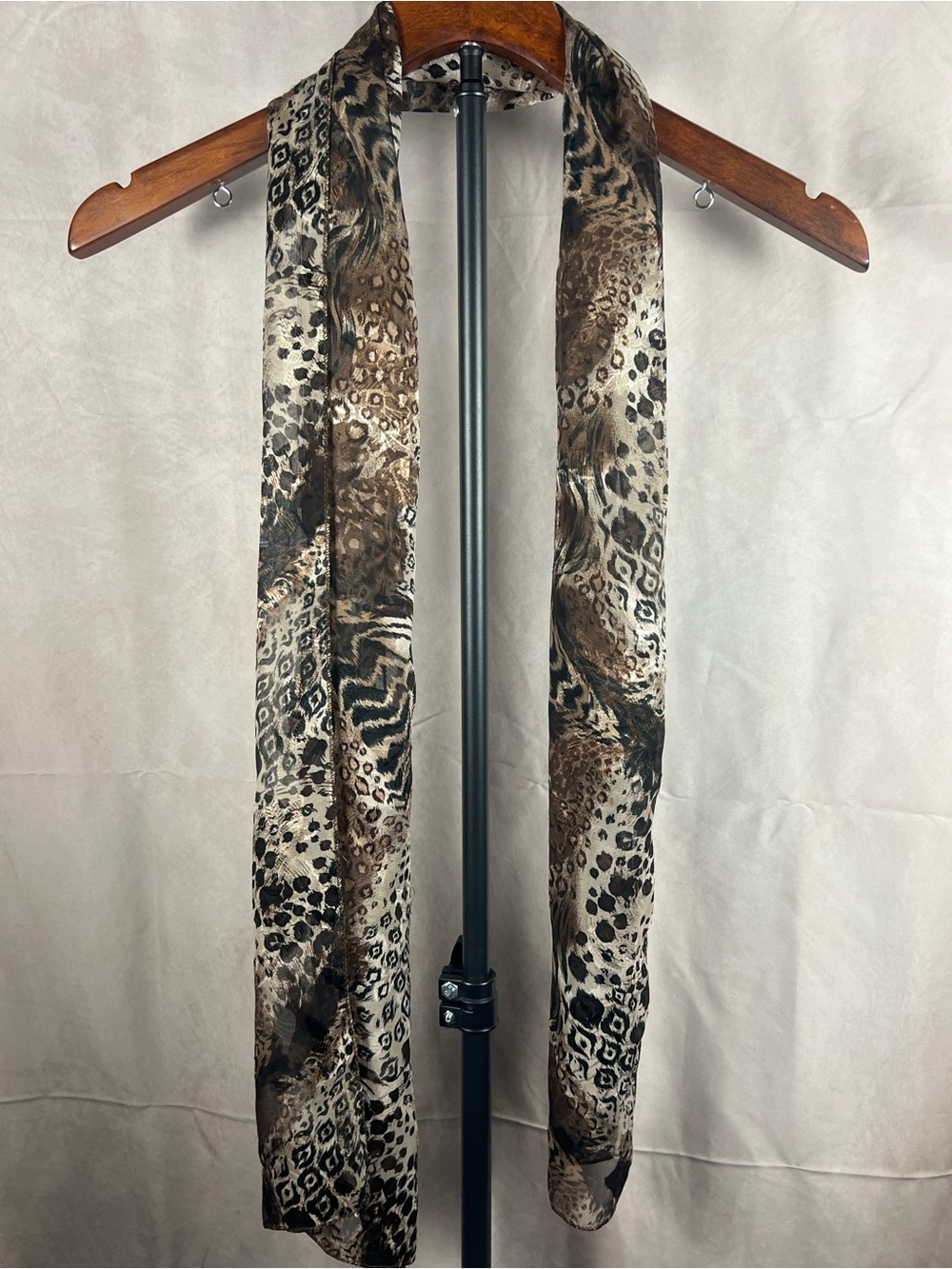 Sheer Mixed Animal Print Scarf Leopard Zebra Brown Black Lightweight